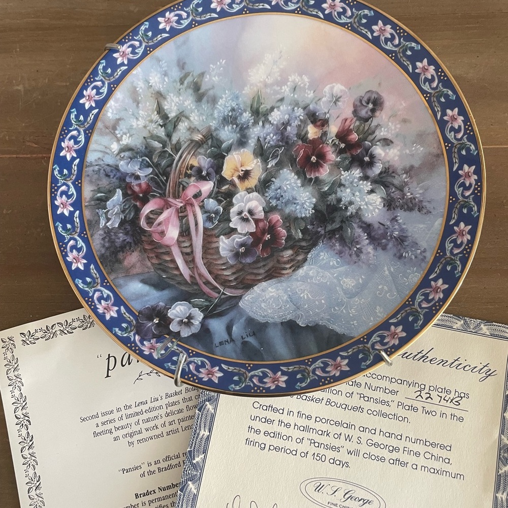 Vintage Lena Liu Floral Collectors Plate with Certificate